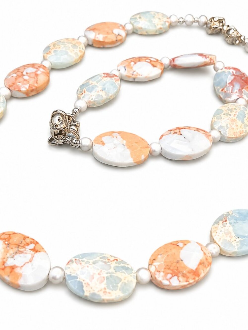 Handmade Natural Shoushan Stone & Mother of Pearl Set Necklace Bracelet